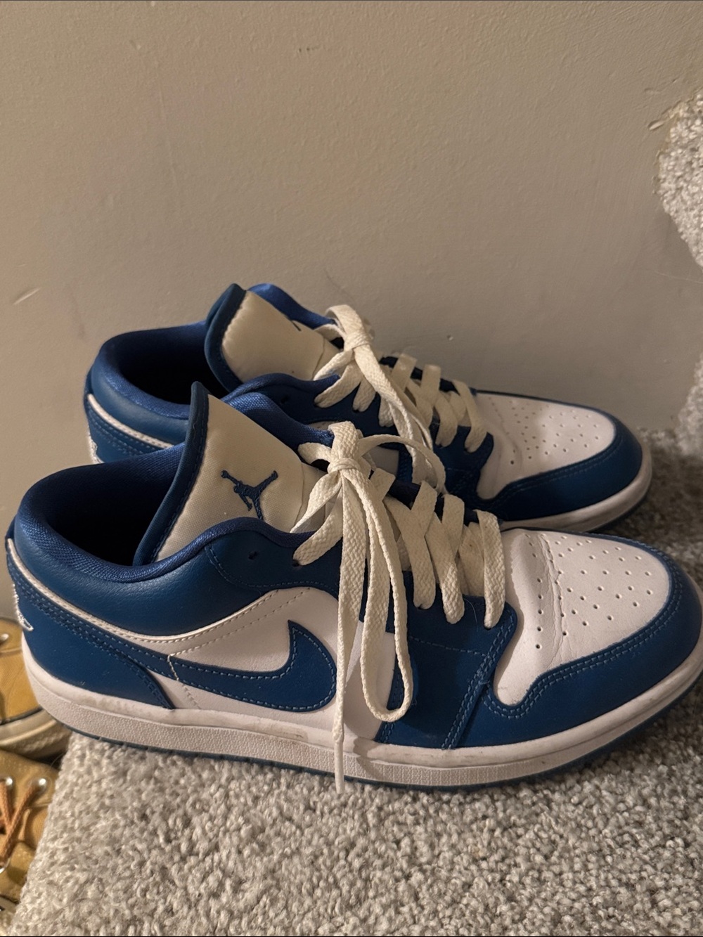 Nike Air Jordan 1 Low White and Blue Leather Sneakers